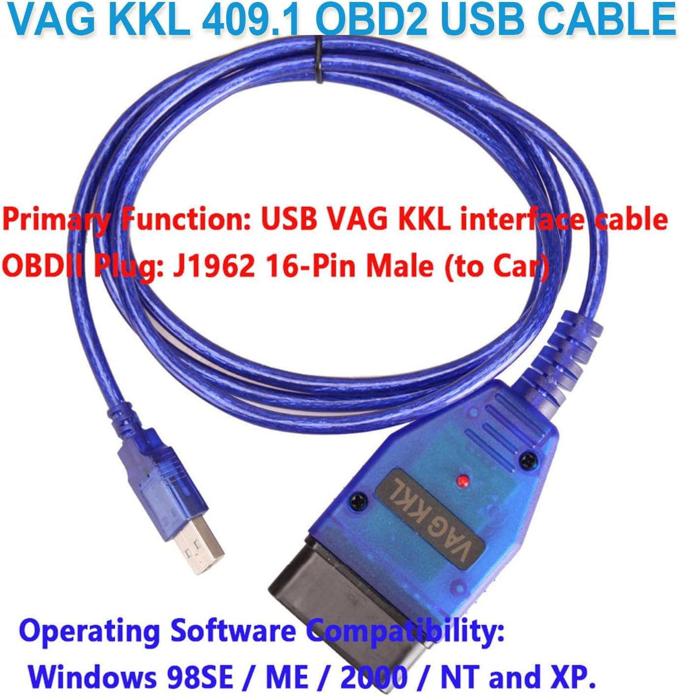 VAG-COM OBD2 USB Scanner Cable CH340 Chip for VW, Audi, VAG KKL 409.1 ECU Scanner Cable, Compatible with VCDS Software for Car Engine Diagnostics & Coding