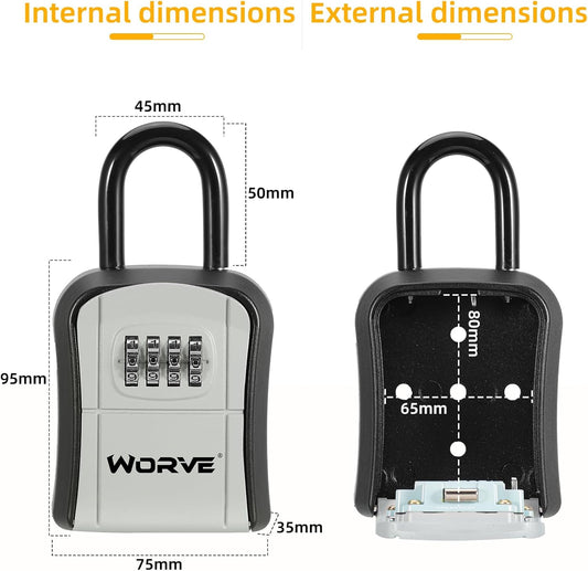 Worve Key Lock Box,Lock Box for House Key, 4-Digit Combination Security Lockbox, Portable Wall Mounted Storage Lock Box for Home, Office, Apartment Spare Key Storage (1 Pack, Black)