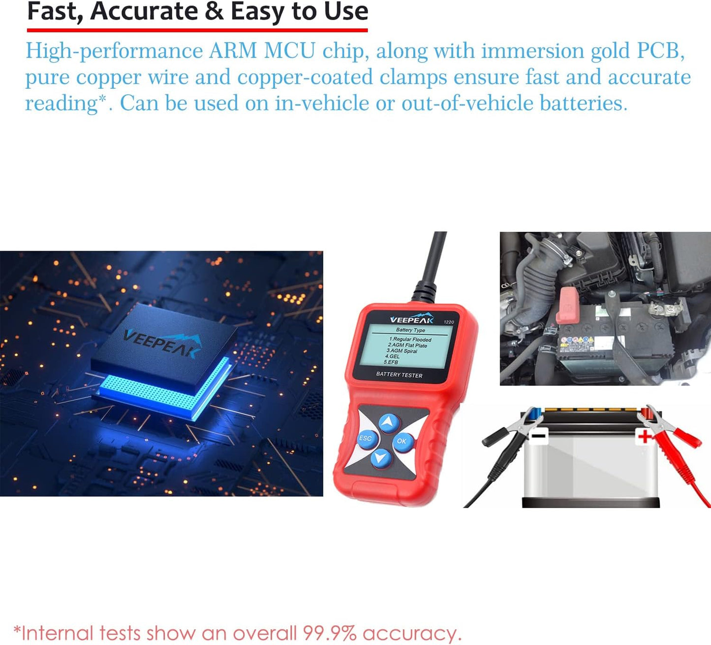 Veepeak 12V Car Battery Tester, Automotive 100-2000 CCA Digital Battery Load Tester Alternator Analyzer Vehicle Charging & Cranking System Checker for Cars Trucks Motorcycles Boats ATVs