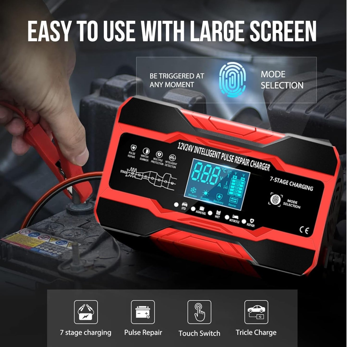 Car Battery Charger 10-Amp, 12V and 24V Smart Car Battery Charger AU Plug,Trickle Charger for Car - Smart Fully-Automatic Battery Maintainer with Temperature Compensation and LCD Display
