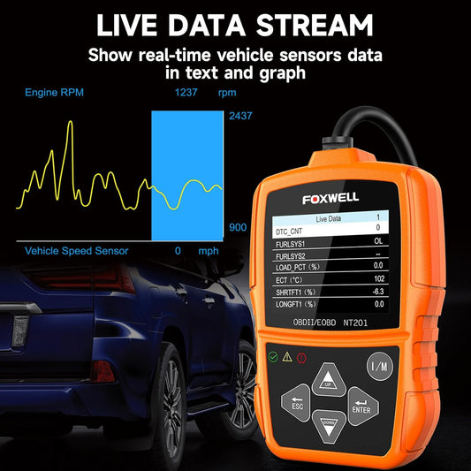 FOXWELL NT201 OBD2 Scanner Code Reader for Cars and Trucks - Reset Check Engine Light, Read and Clear Fault Codes, Live Data Diagnostic Tool for All Cars Since 1996