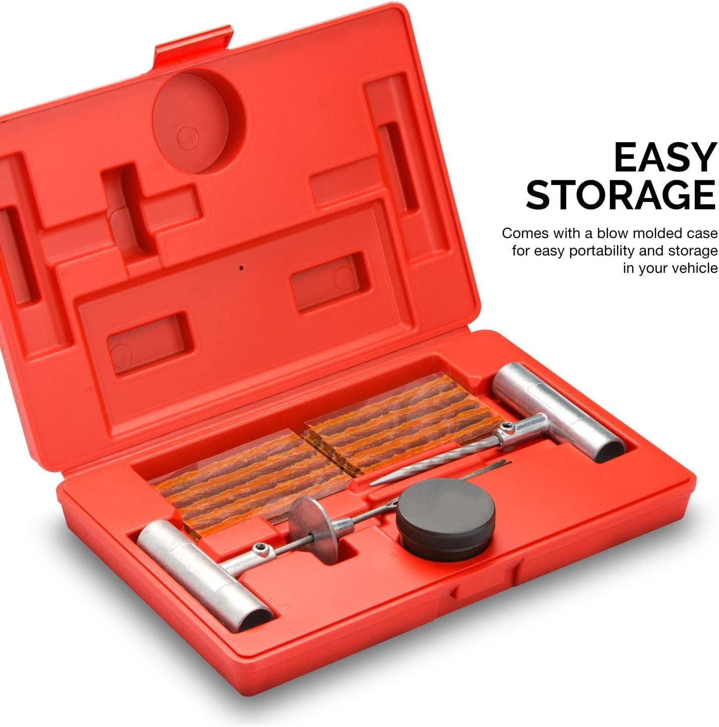Tooluxe 50002L -35 Piece Tire Repair Universal Heavy Duty Tire Repair Kit with Plugs, Fix A Flat Tire Repair Kit, Ideal for Tires on Cars, Trucks, Motorcycles, ATV Roadside Emergency, Tire Plug Kit