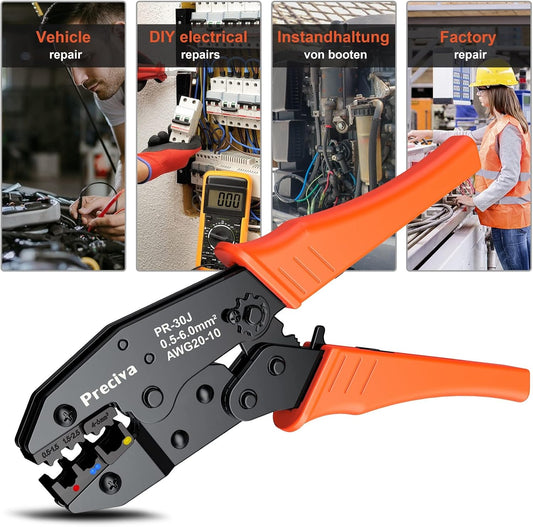 Preciva Crimping Pliers and Cable Lugs Set With 350 Pieces, Electrical Connector Crimp Connector Assortment 0.5-6 mm² for Insulated Cable Lugs