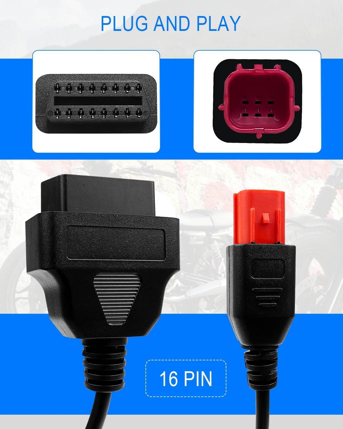 6 Pin OBD2 Adapter Cable Fit for Guzzi Kawasaki Suzuki Yamaha Harley Davidson Piaggio Vespa Motorcycle OBD Diagnostic Cable, Euro5 6-pin Connector