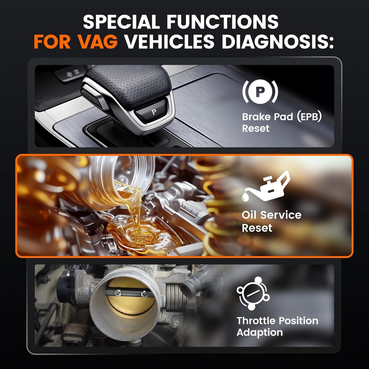 ANCEL VD500 OBD2 Scanner Full System Diagnostic Tool for Volkswagen VW Audi Skoda Seat, Check Engine Light EPB ABS SRS Code Reader Oil Throttle Position Adaption Brake Pad Reset