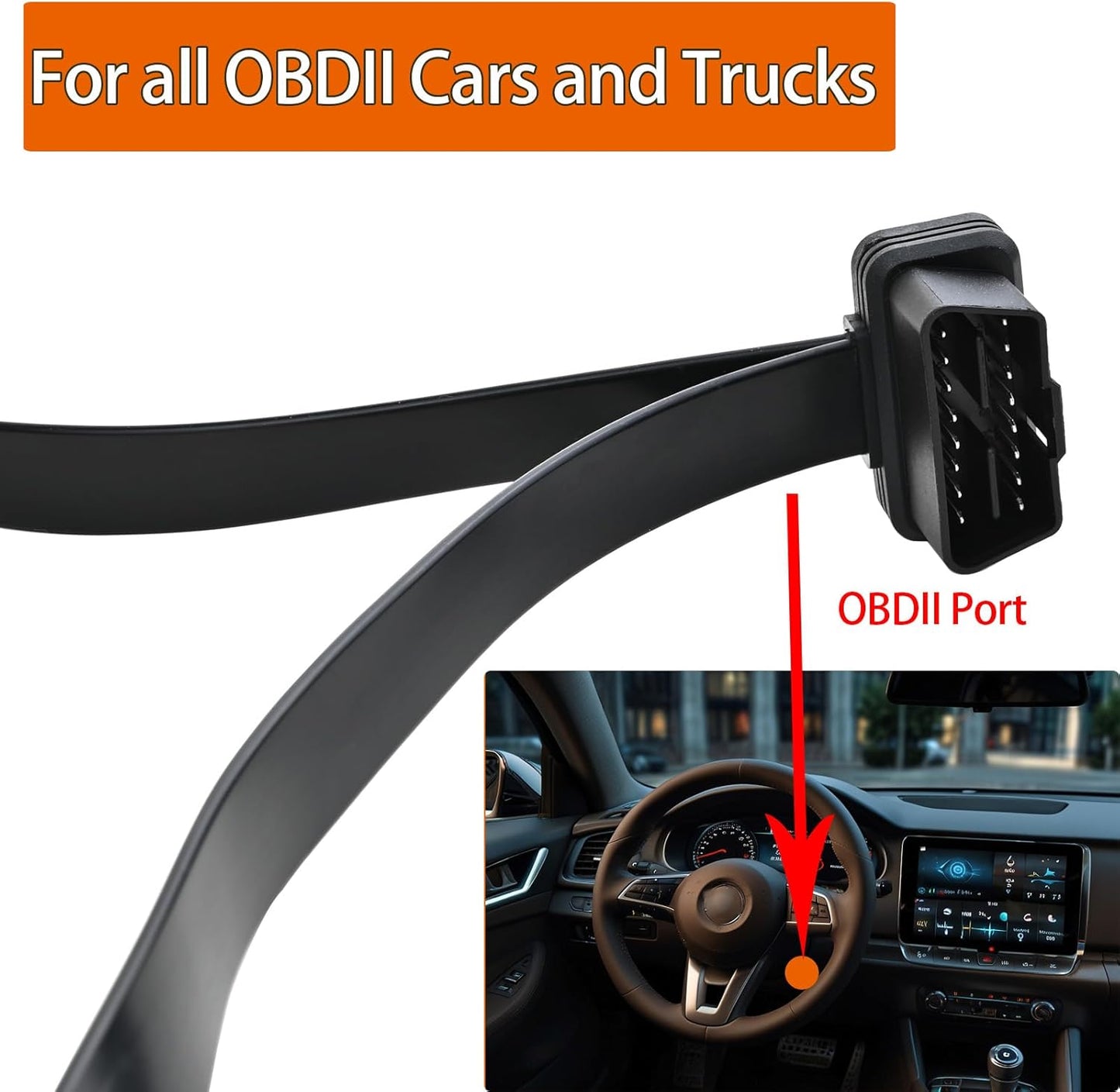 1 Feet/30cm 1x Male and 2X Female J1962 Ports Ultra Low Profile Left or Right Angle OBD2/OBDII Y Splitter Flat Ribbon Cable