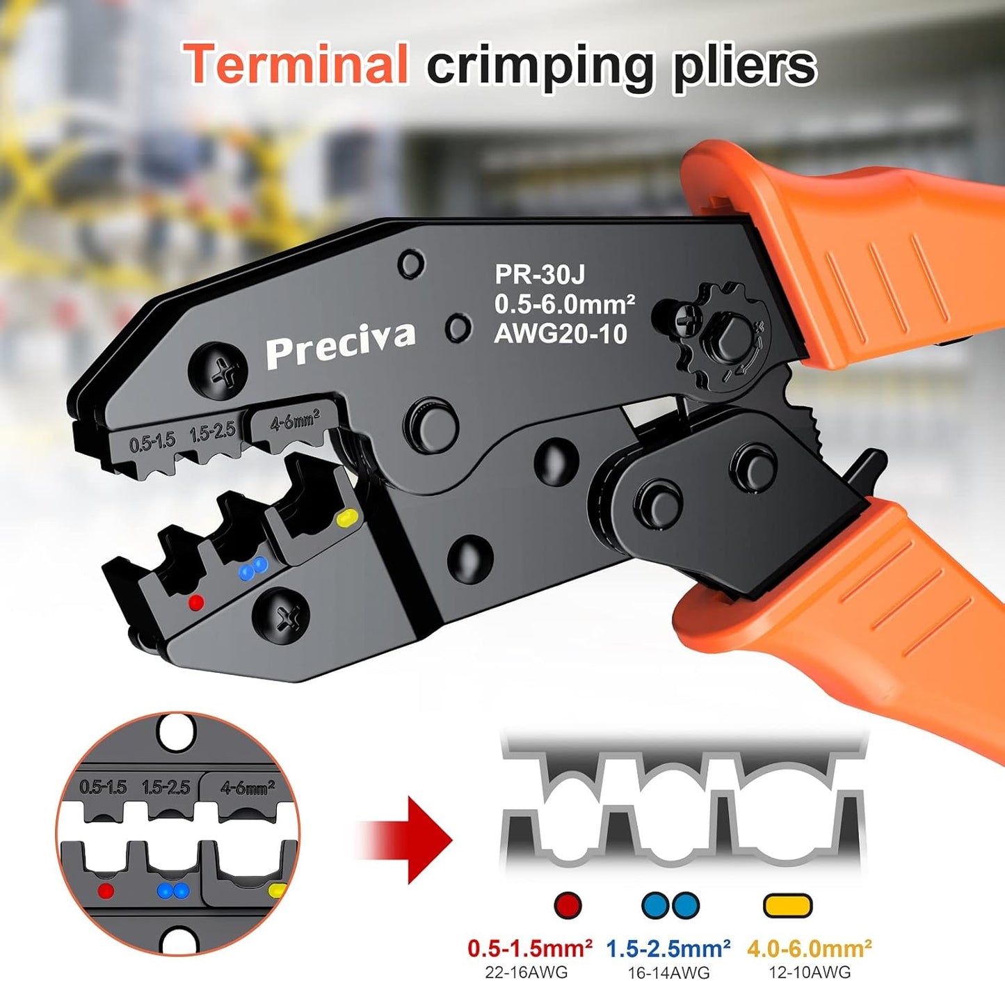 Preciva Crimping Pliers and Cable Lugs Set With 350 Pieces, Electrical Connector Crimp Connector Assortment 0.5-6 mm² for Insulated Cable Lugs