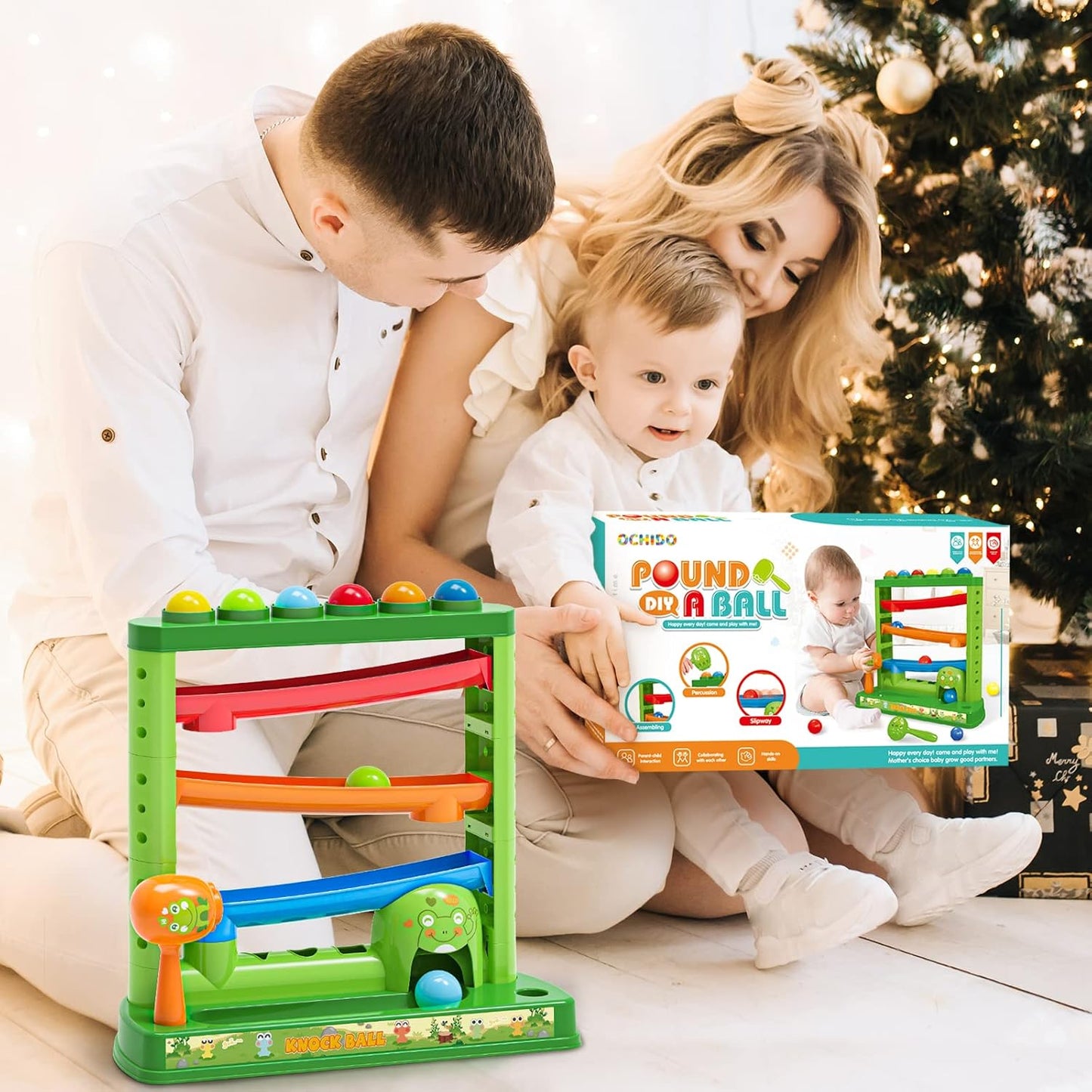 Toddlers Toys for 1 2 3 Years Old Kids, Pound A Ball Toys Included 2 Hammer & 12 Balls, Montessori Toys for 12-18 Months Baby, Interactive Game for Boys and Girls, Early Learning Educational Gift