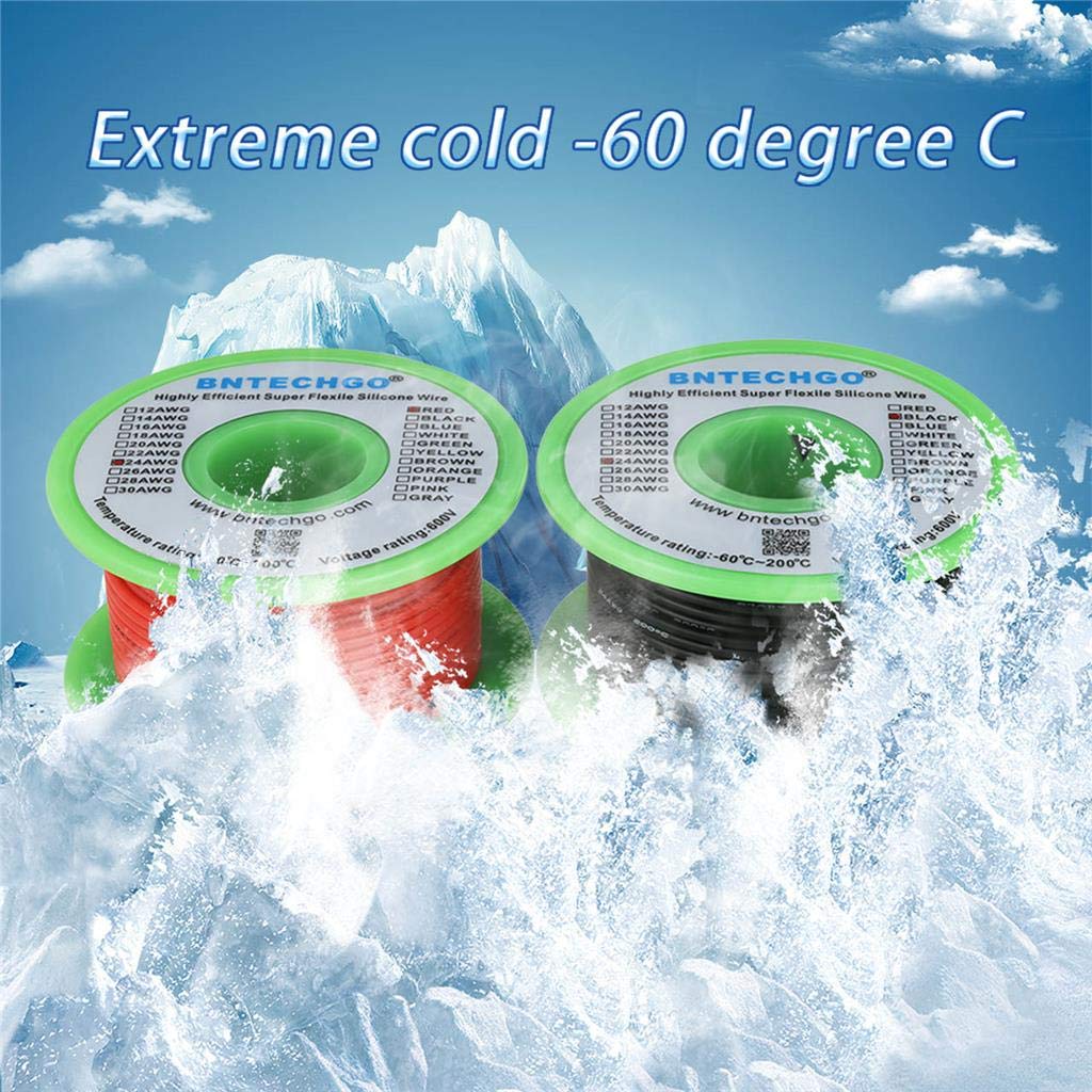 26 Gauge Silicone Wire Spool Red 50ft and Black 50ft Flexible 26 AWG Stranded Tinned Copper Wire