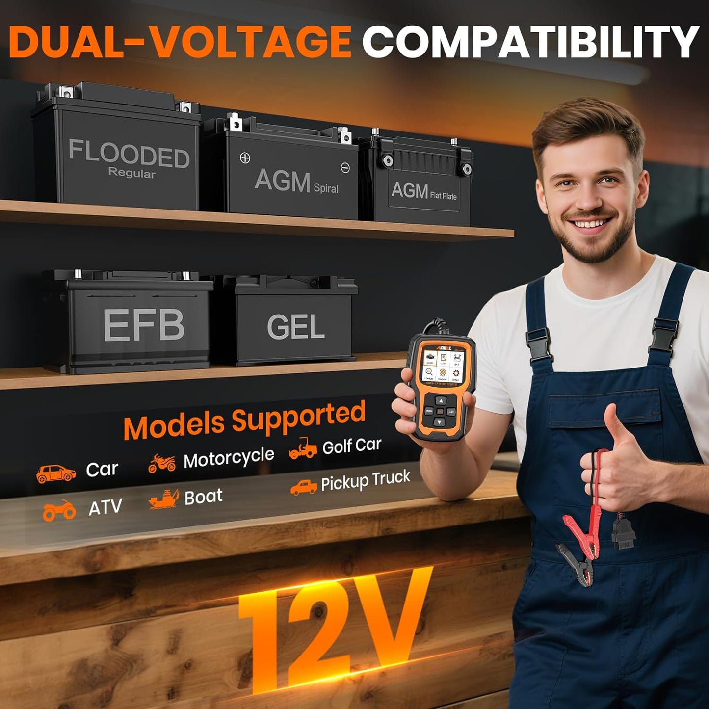 ANCEL AD410 Pro 2-in-1 OBD2 Scanner and Battery Tester, OBD II Scanner Diagnostic Tool Check Engine Car Code Reader Scan Tool & 6V/12V Battery Analyzer Charging Cranking Test EVAP Live Data