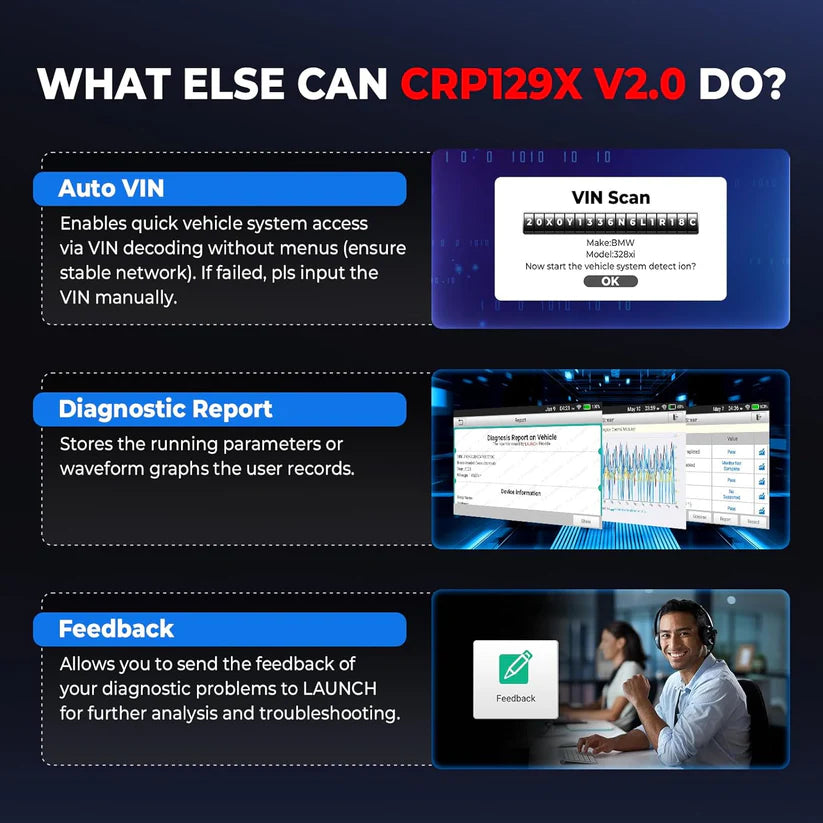 LAUNCH CRP129X V2.0, 12 Reset Services, Scan Tool for ABS, SRS, AT, Engine, FCA AutoAuth