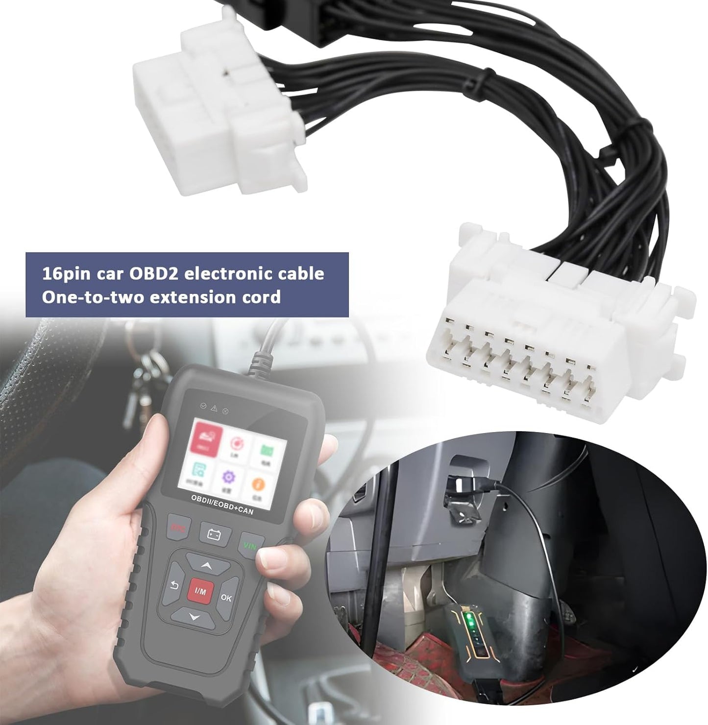 1Pc Car OBD2 Splitter Cable OBDII 16 Pin 1 to 2 Male to Female Extension Cable Adapter for Automotive Computer Diagnostic Instrument(15CM)