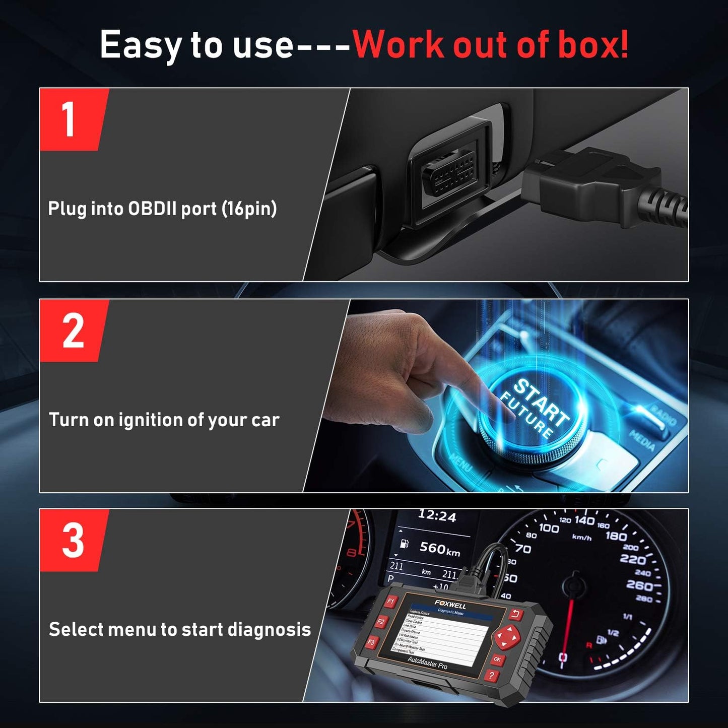 FOXWELL Car Scanner NT604 Elite OBD2 Scanner ABS SRS Transmission, Check Engine Code Reader,Diagnostic Scan Tool with SRS Scanner, Car Diagnostic Scanner for All Cars with Battery Test