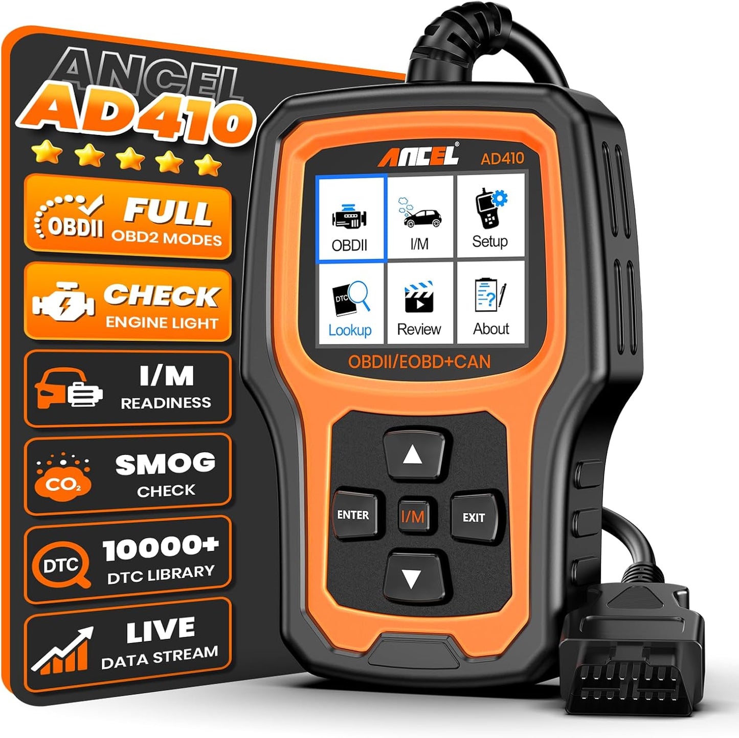 Enhanced OBD2 Scanner Live Data Car Code Reader Clear Fault Codes Instantly, Automotive OBD 2 Fault Diagnostic Scan Tool for All OBDII Vehicles 1996+, Black/Yellow