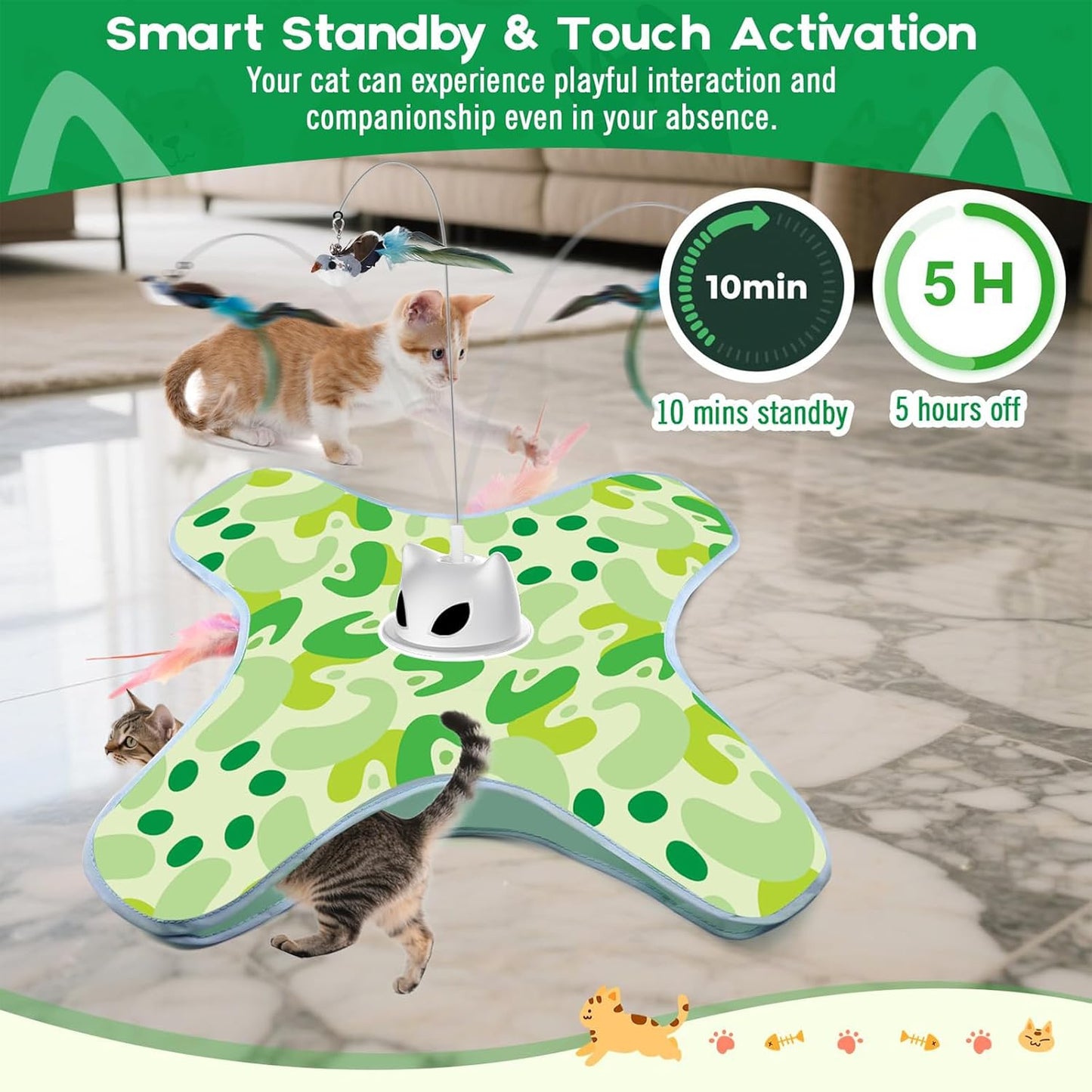 Interactive Cat Toys for Indoor Cats Hide and Seek Moving Feather Toy for Bored Adult Cats with Suction Cup & Cover Automatic Kitten Wand Toy Cat Simulation Toys for All Breeds