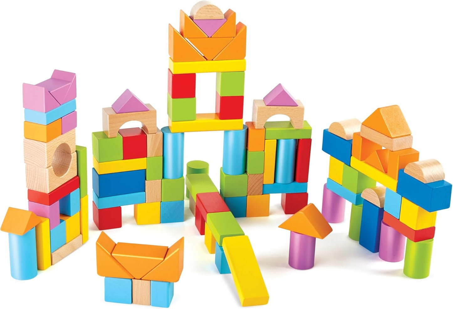 Hape Educational Wooden Beech Blocks Set – 101-Piece Toy for Babies and Toddlers 12+ Months – Shape, Colour and Creativity Development – Includes Sorting Lid and Storage Box