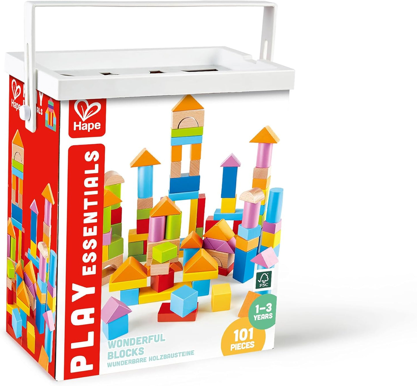 Hape Educational Wooden Beech Blocks Set – 101-Piece Toy for Babies and Toddlers 12+ Months – Shape, Colour and Creativity Development – Includes Sorting Lid and Storage Box