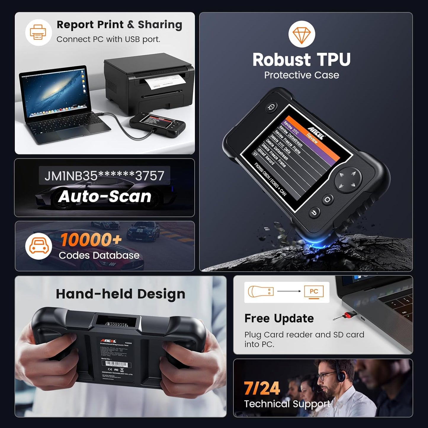 ANCEL FX2000 OBD2 Scanner ABS SRS Airbag Transmission Engine Car Scanner Diagnostic Tool, Automotive OBD II Fault Code Reader Check Warning Lights for All Vehicles, Free Lifetime Upgrade