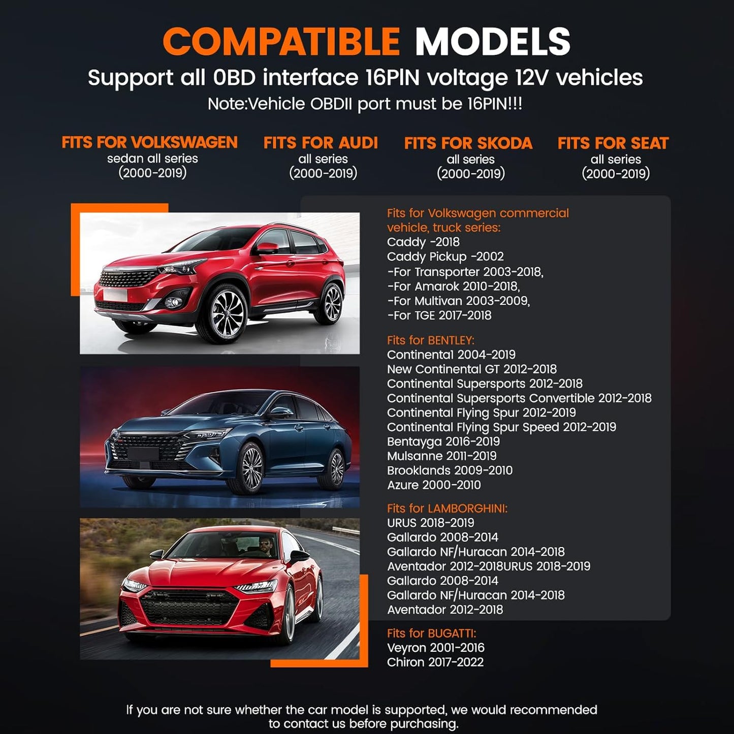 ANCEL VD500 OBD2 Scanner Full System Diagnostic Tool for Volkswagen VW Audi Skoda Seat, Check Engine Light EPB ABS SRS Code Reader Oil Throttle Position Adaption Brake Pad Reset