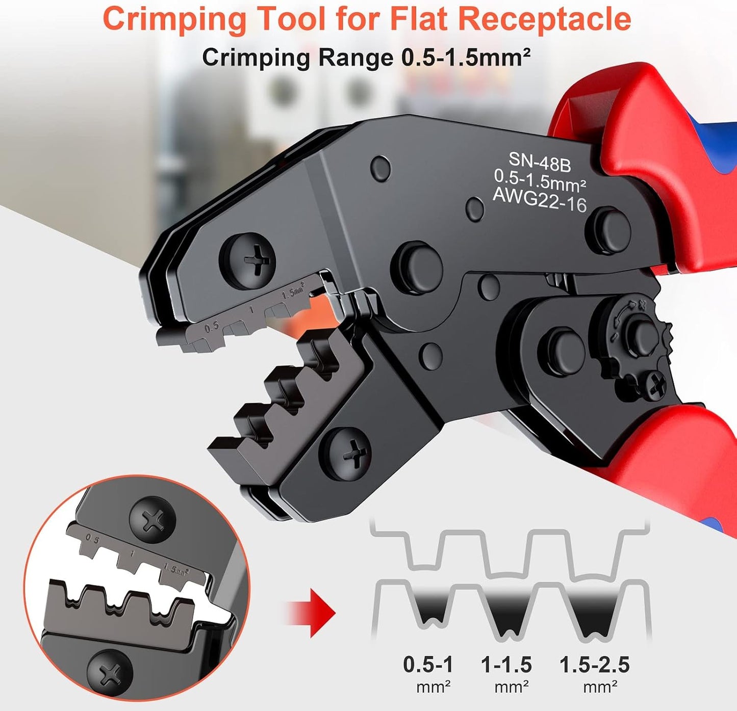 Preciva Ratchet Cable Crimping Tool Kit for Spade Connectors, 0.5-1.5mm²/AWG22-16, Electrical Flat Receptacles Plier With 600pcs Brass Lug Set