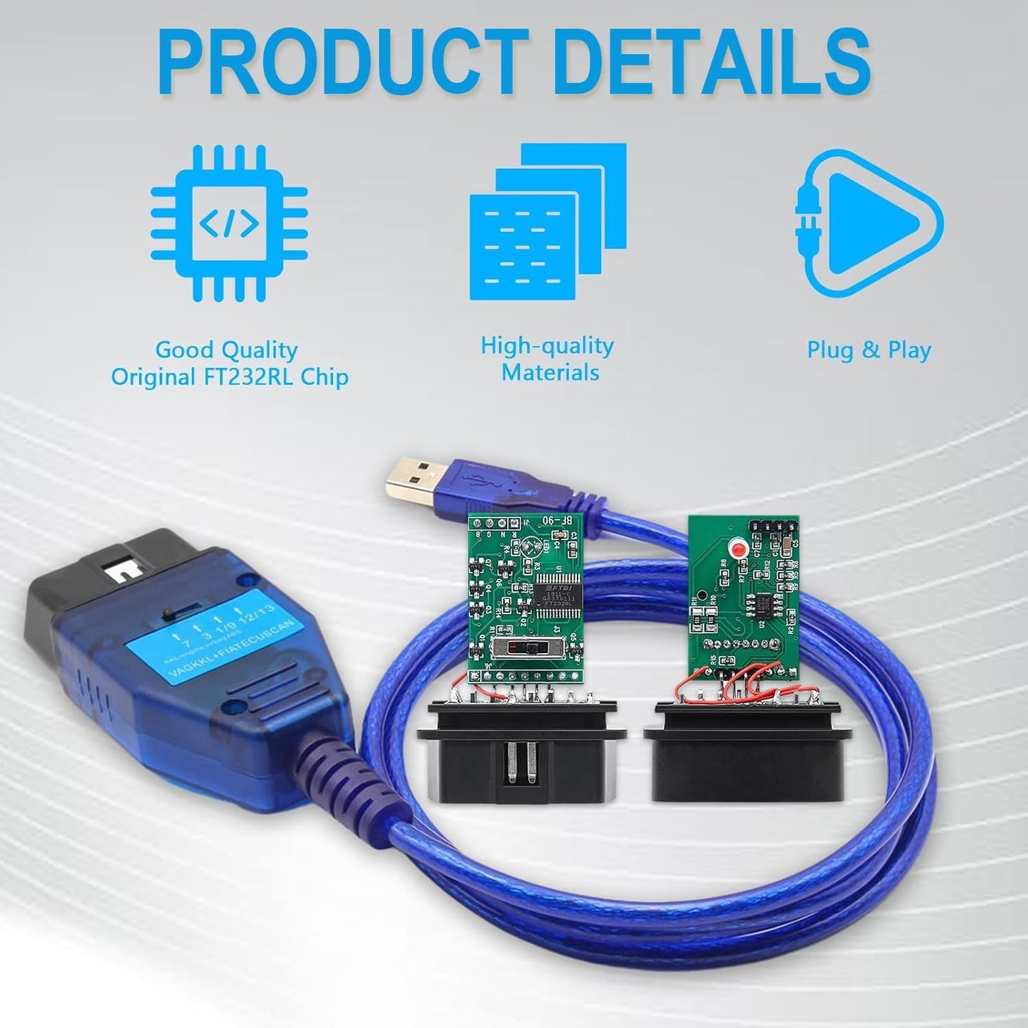VAG-COM OBD2 USB Scanner Cable CH340 Chip for VW, Audi, VAG KKL 409.1 ECU Scanner Cable, Compatible with VCDS Software for Car Engine Diagnostics & Coding