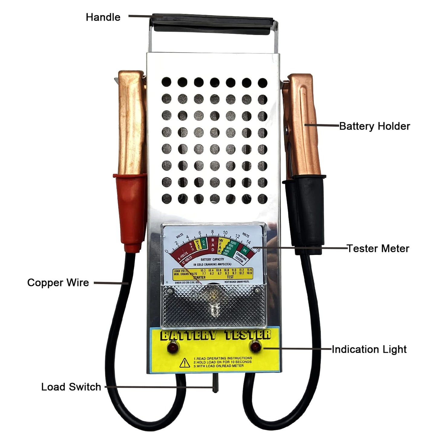 Battery Load Tester, Car Battery Load Tester 6V 12V with Voltmeter LED Indicator and Alligator Clips for Batteries Car, RVs, Motorcycles, ATV, Boats