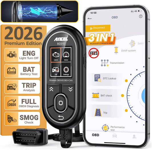 ANCEL BD310 Bluetooth OBD2 Scanner & Advanced Battery Test, Engine Code Reader with Trip Analysis, Performance Test, Wireless Diagnostic Tool for Android & iPhone - Works for All 1996+ Vehicles