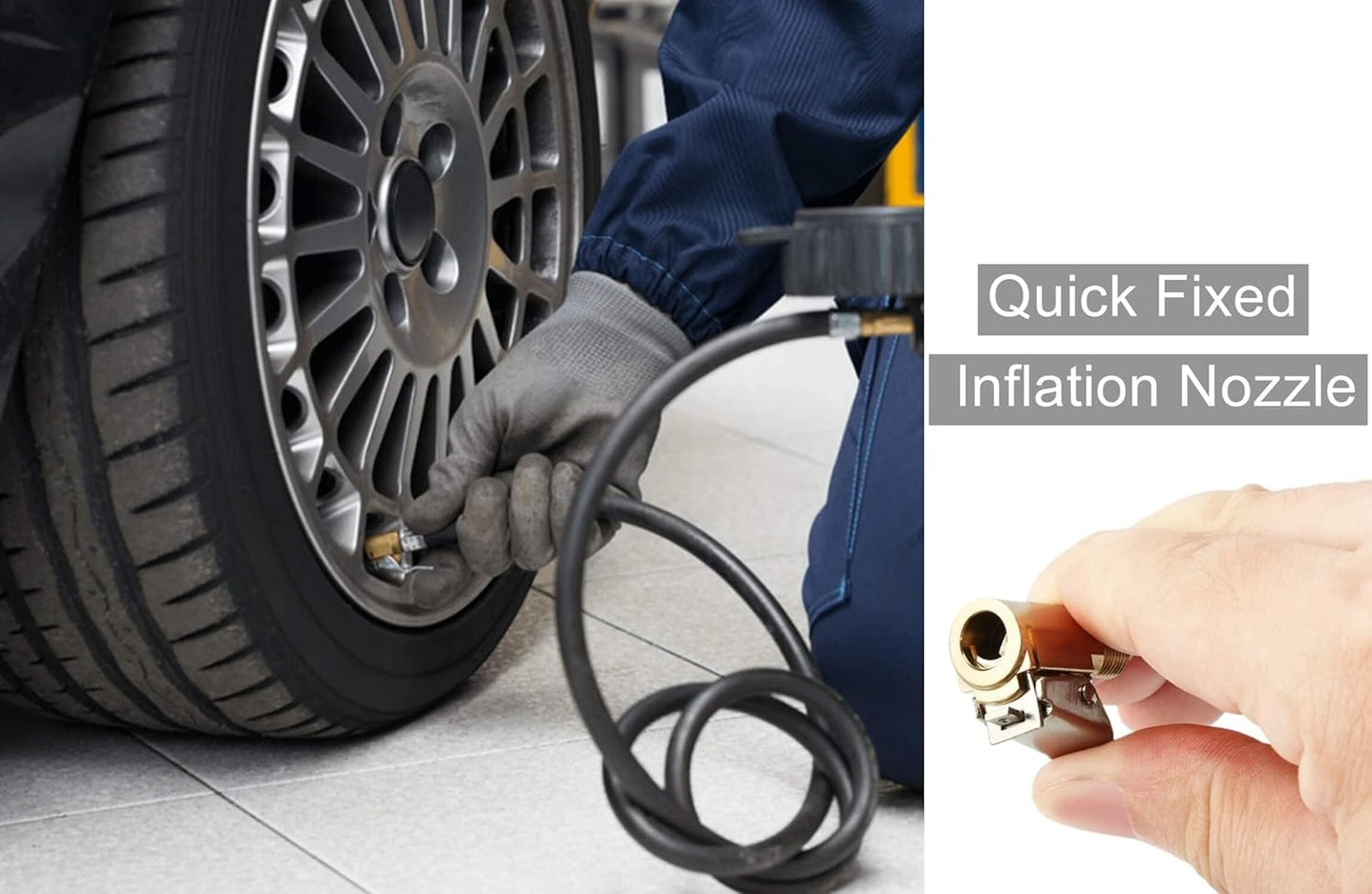 Tire Air Chuck with Clip Adapter, Brass Locking Tire Inflator Nozzle Adapter Connect, No Leakage Tire Chucks for Vehicle Inflator Compressor Pump Connect Accessories Tool 8mm 2Pack