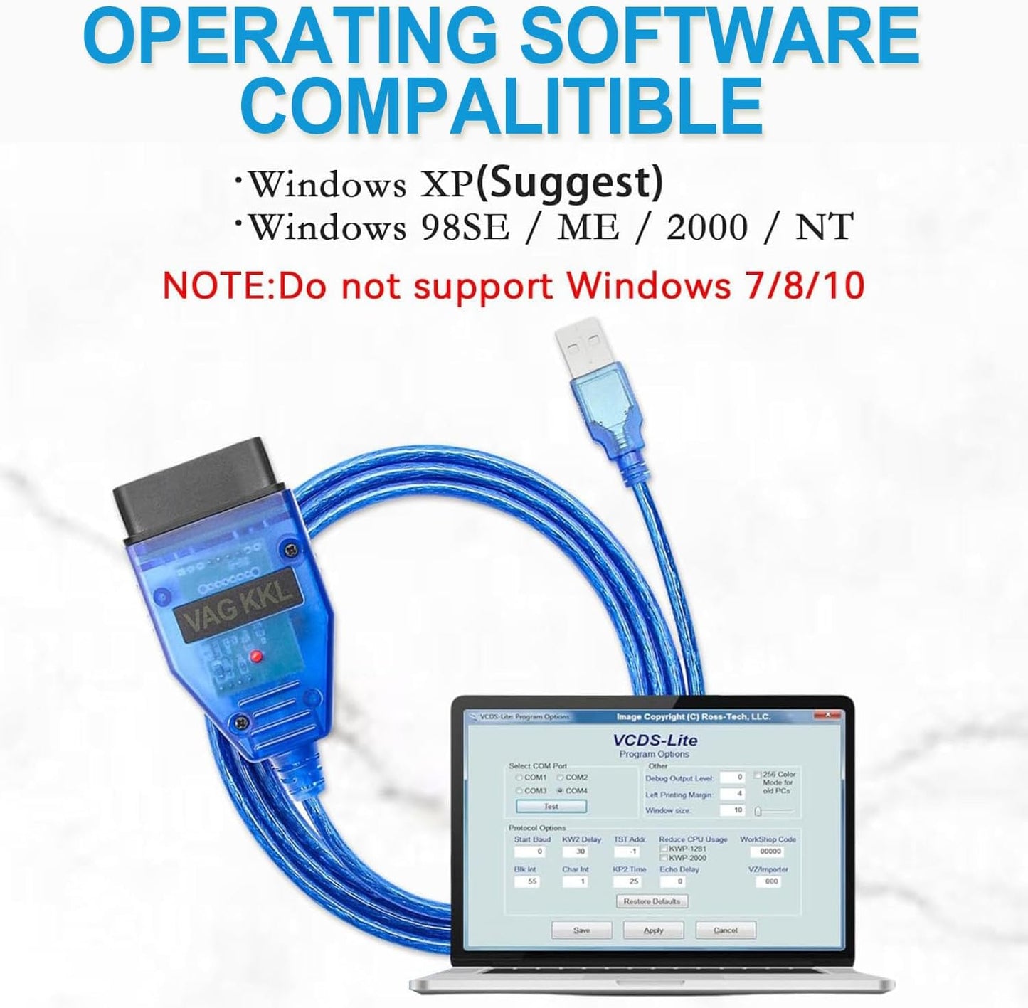 VAG-COM OBD2 USB Scanner Cable CH340 Chip for VW, Audi, VAG KKL 409.1 ECU Scanner Cable, Compatible with VCDS Software for Car Engine Diagnostics & Coding