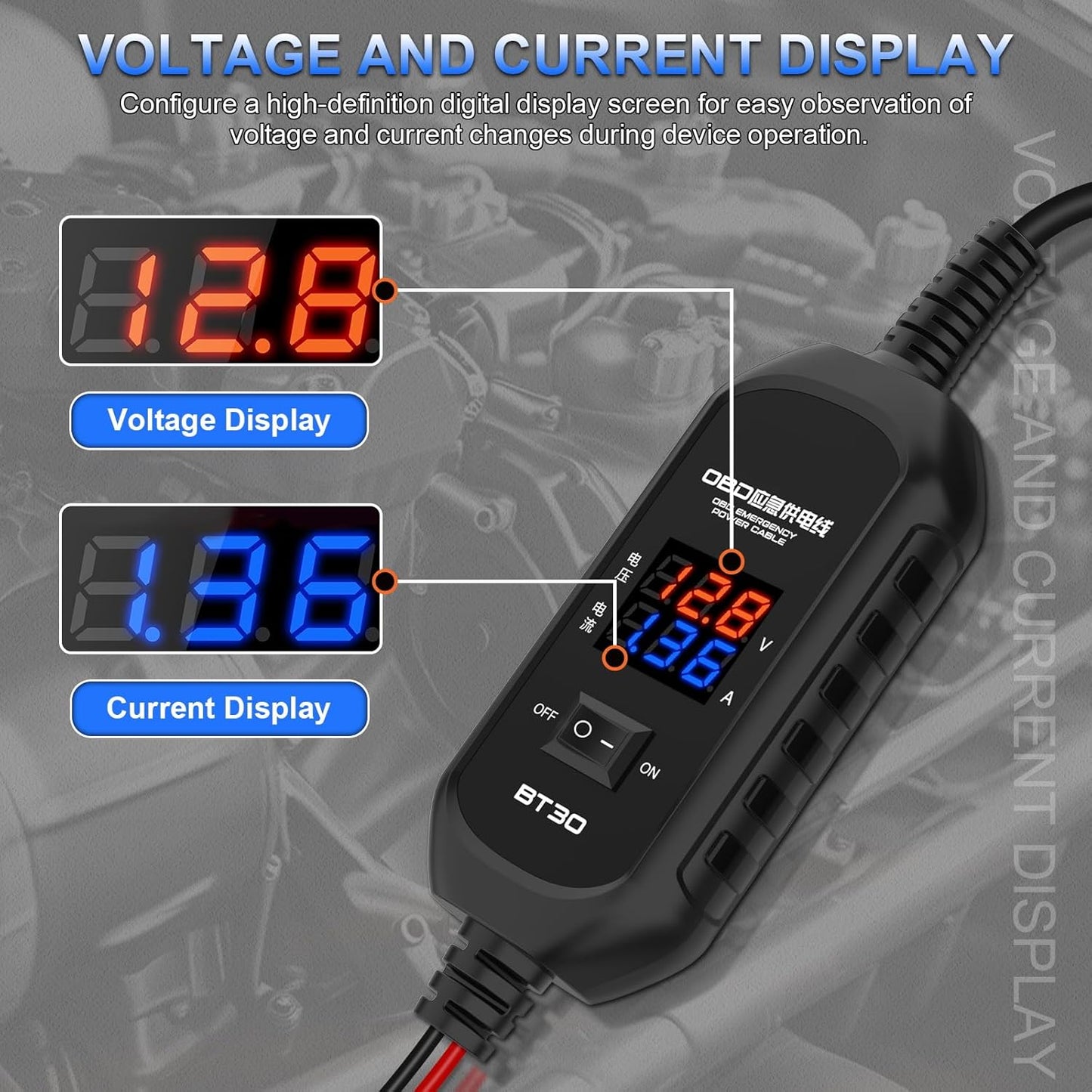 OBD2 Vehicle ECU Emergency Power Supply Cable, OBD-II Car Memory Saving Cable, OBD Emergency Power Cable with Overcurrent Protection, Overvoltage Protection, Reverse Polarity Protection