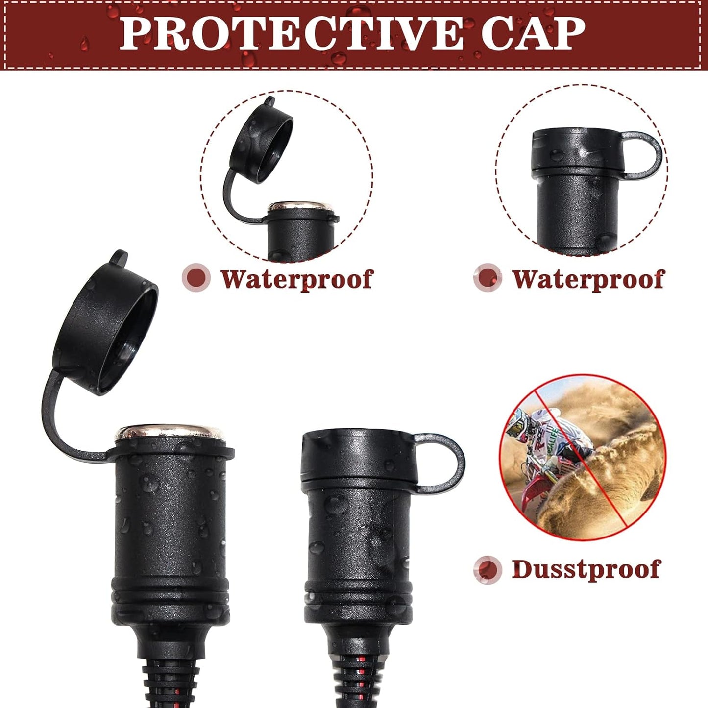 12V Adapter Plug Socket Auto Cigarette Lighter with Cap to Eyelet O Terminal 3ft (1pack) Charging Cable 10A Car Fuse 24volt RingTerminals 16AWG Heavy Duty Cord