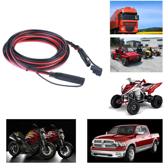 SAE to SAE 12V-24V Quick Disconnect Extension Cable 2 Pin with Dust Cap DC Connection Cord Plug 12 Feet 16AWG Gauge