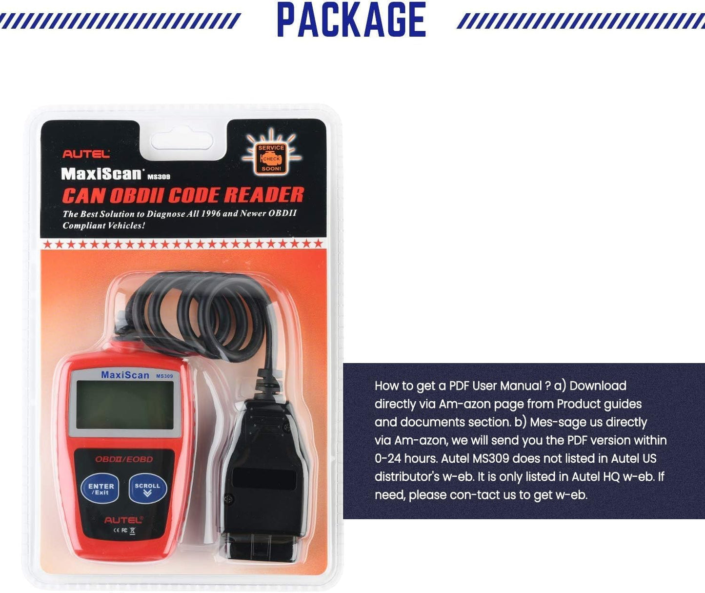Autel MS309 OBD2 Scanner Check Engine Fault Code Reader, Read Codes Clear Codes, View Freeze Frame Data, I/M Readiness Smog Check CAN Diagnostic Scan Tool
