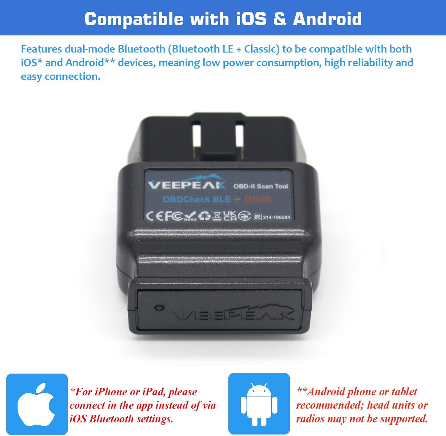 Veepeak OBDCheck BLE+ Bluetooth OBD2 Scanner Car OBD-II Diagnostic Scan Tool Check Engine Light Code Reader for iOS & Android