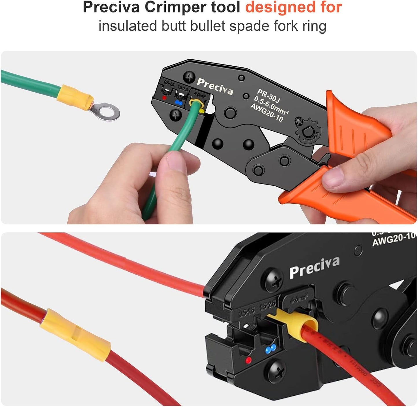 Preciva Crimping Pliers and Cable Lugs Set With 350 Pieces, Electrical Connector Crimp Connector Assortment 0.5-6 mm² for Insulated Cable Lugs