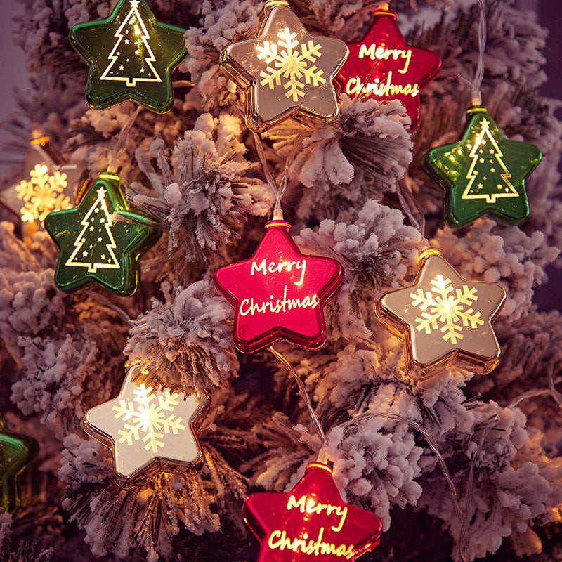 3Pcs Christmas Ball Lights String Snowflake Five-pointed Star Mirror Decorative Lights Electroplating Stars Room Decoration Christmas Lights String
