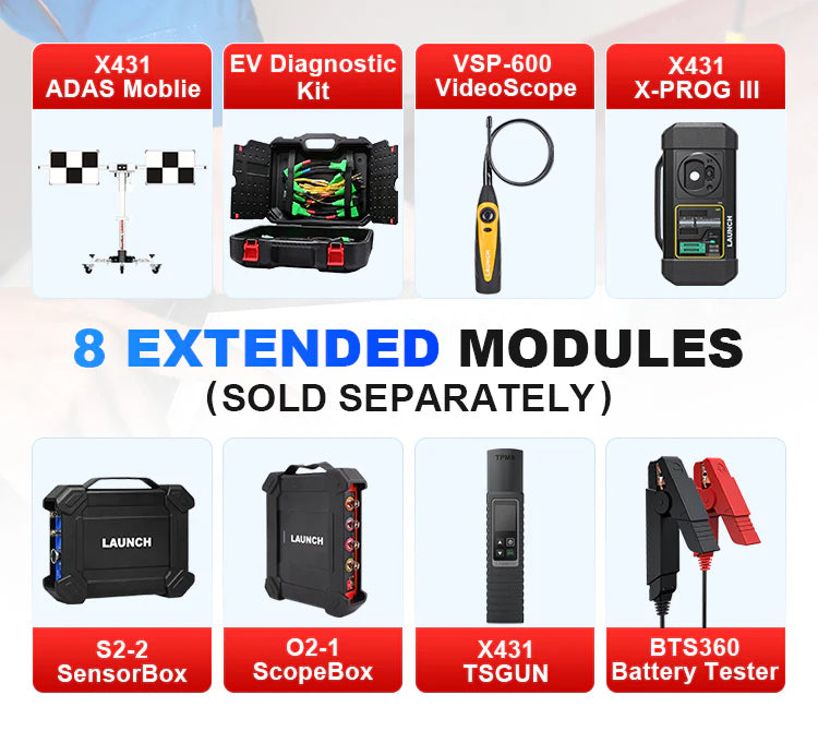 LAUNCH X431 PAD VII Elite + VSP600 + BST360 eller i-TPMS + AB4000 battery Jumpstarter Gratis J2534 Reprogramming Tool, Intelligent Topology Map