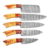 Handmade Damascus Steel Chef and Kitchen Knife Set Professional Custom with Pure Leather Sheath (Chef Knife-44)