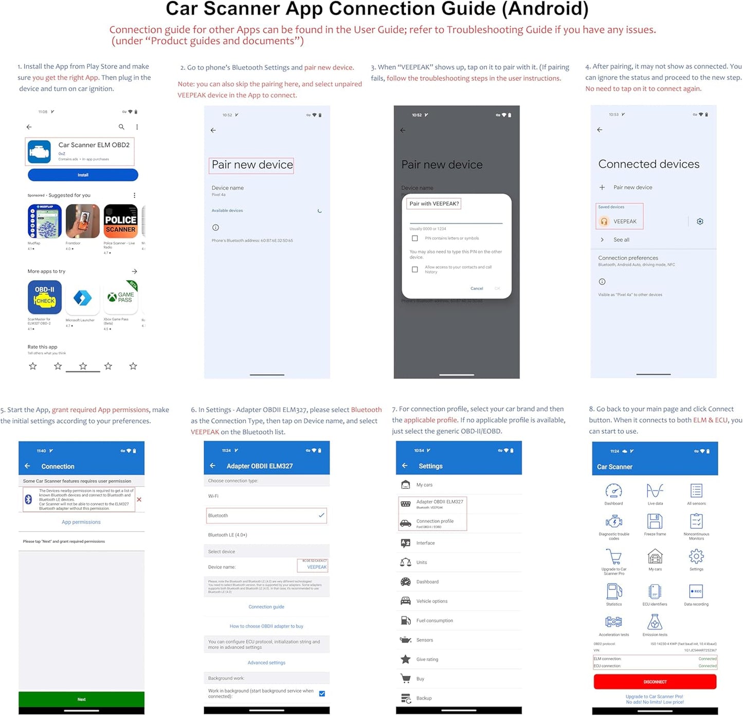 Veepeak OBDCheck BLE+ Bluetooth OBD2 Scanner Car OBD-II Diagnostic Scan Tool Check Engine Light Code Reader for iOS & Android
