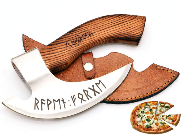 Custom Handmade Viking Pizza Cutter Axe Stainless Steel Blade Leather Sheath