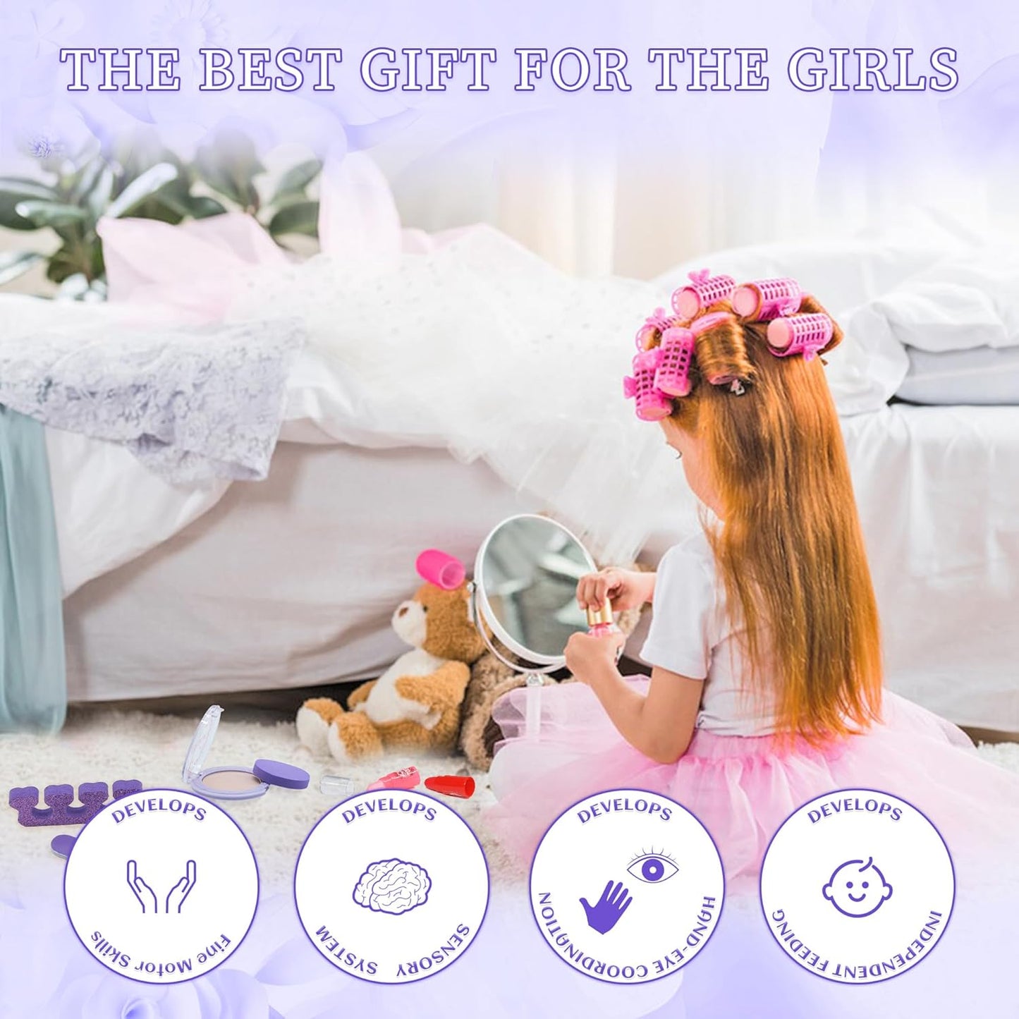 Kids Makeup Kit for Girl - 57PCS Kids Toys Make Up Set,Non Toxic & Washable Little Girls Toddler Toy,Princess Toys Play Makeup for Children Age 4-12 Years Old,Teen Christmas & Birthday Gifts (Purple)