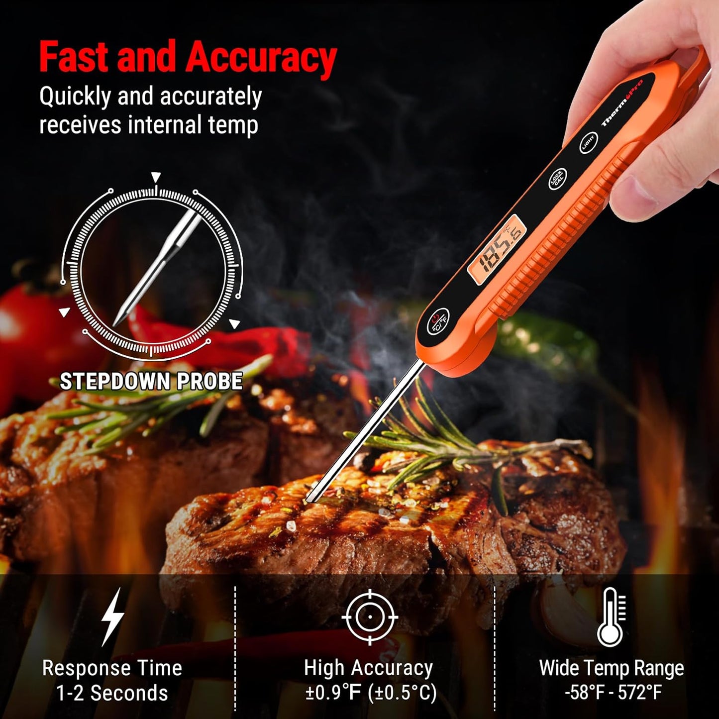 ThermoPro Digital Instant Read Meat Thermometer for Grilling Waterproof Kitchen Food Thermometer with Calibration & Backlight Smoker Oil Fry Candy Thermometer