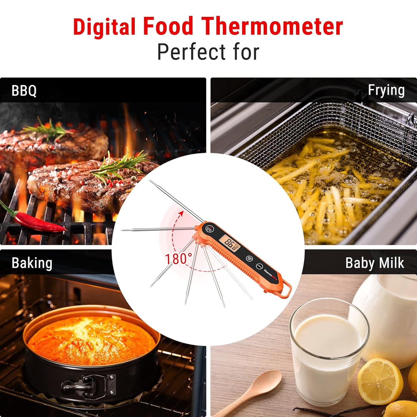 ThermoPro Digital Instant Read Meat Thermometer for Grilling Waterproof Kitchen Food Thermometer with Calibration & Backlight Smoker Oil Fry Candy Thermometer