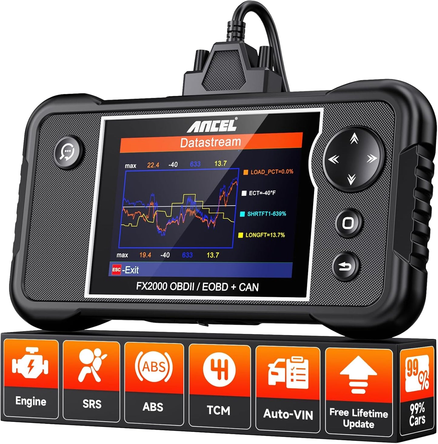 ANCEL FX2000 OBD2 Scanner ABS SRS Airbag Transmission Engine Car Scanner Diagnostic Tool, Automotive OBD II Fault Code Reader Check Warning Lights for All Vehicles, Free Lifetime Upgrade