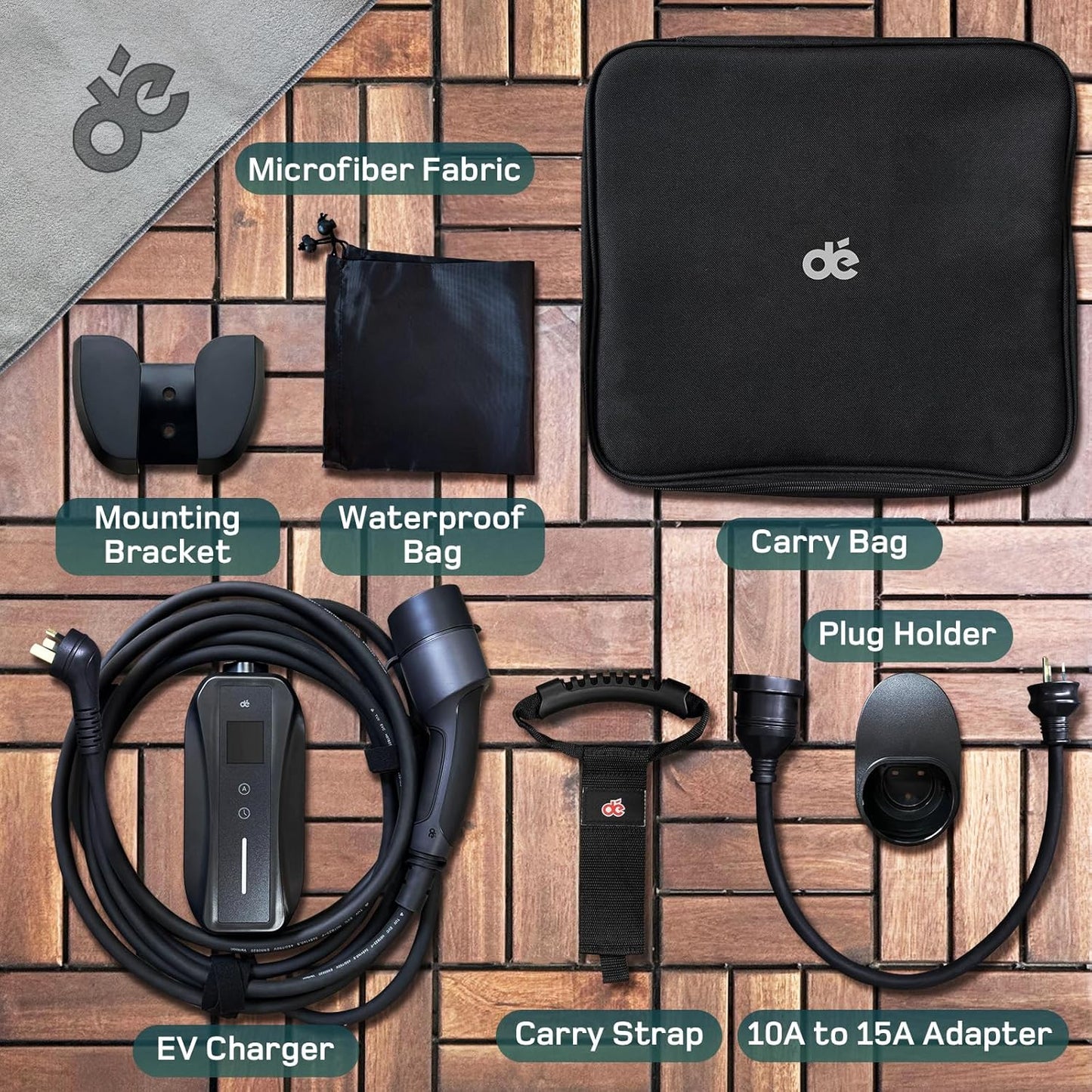 dé EV Charger Type 2 8M [3.5 kW, 10A to 15A Adapter] Portable EV Charger with Australian 15A EV Charging Cable, Compatible with Model Y/3, BYD/MG/Polestar/Kia and Other PHEV/BEV