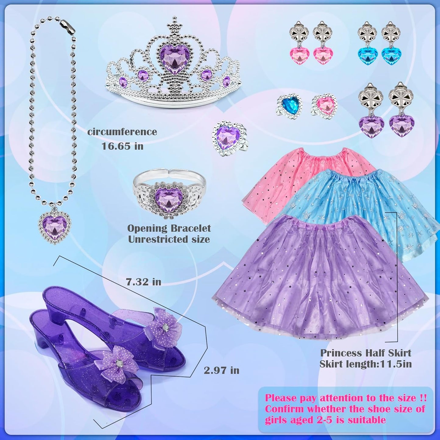 Princess Dress Up Girls Clothes - Toddlers Costume with Skirts, Shoes, Crown & Play Jewelry, Princess Toys for Girls Age 3,4,5,6 Year Old, Kids Shoes Role Play Gift Idea for Birthday Christmas