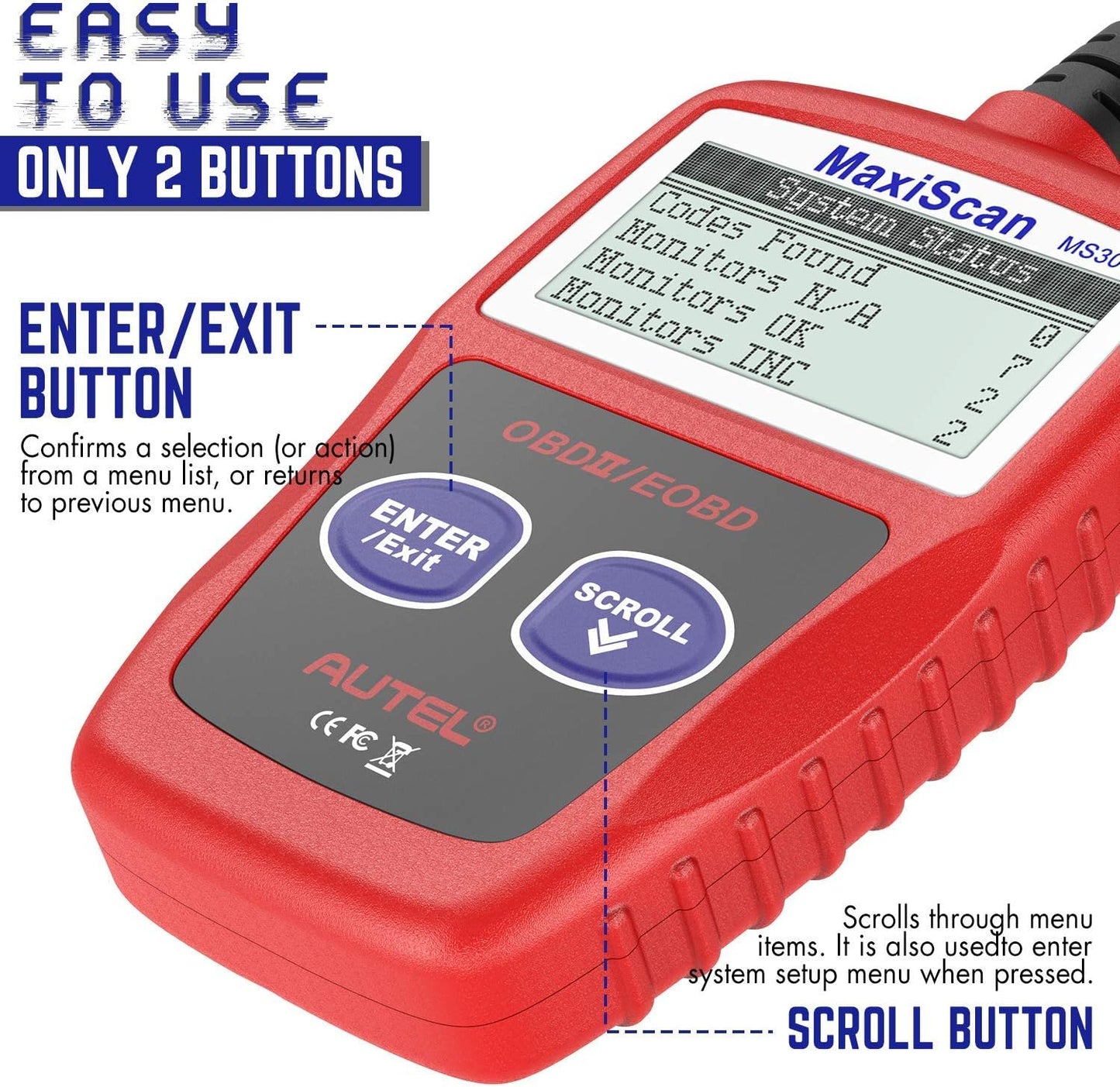 Autel MS309 OBD2 Scanner Check Engine Fault Code Reader, Read Codes Clear Codes, View Freeze Frame Data, I/M Readiness Smog Check CAN Diagnostic Scan Tool