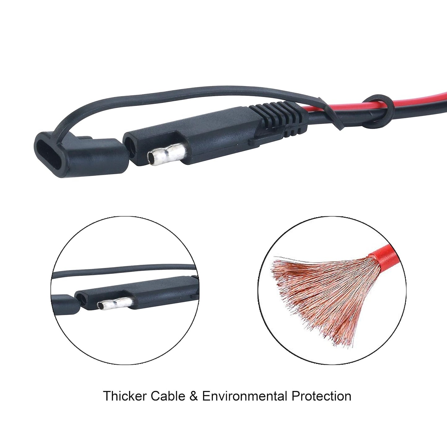SAE to SAE 12V-24V Quick Disconnect Extension Cable 2 Pin with Dust Cap DC Connection Cord Plug 12 Feet 16AWG Gauge