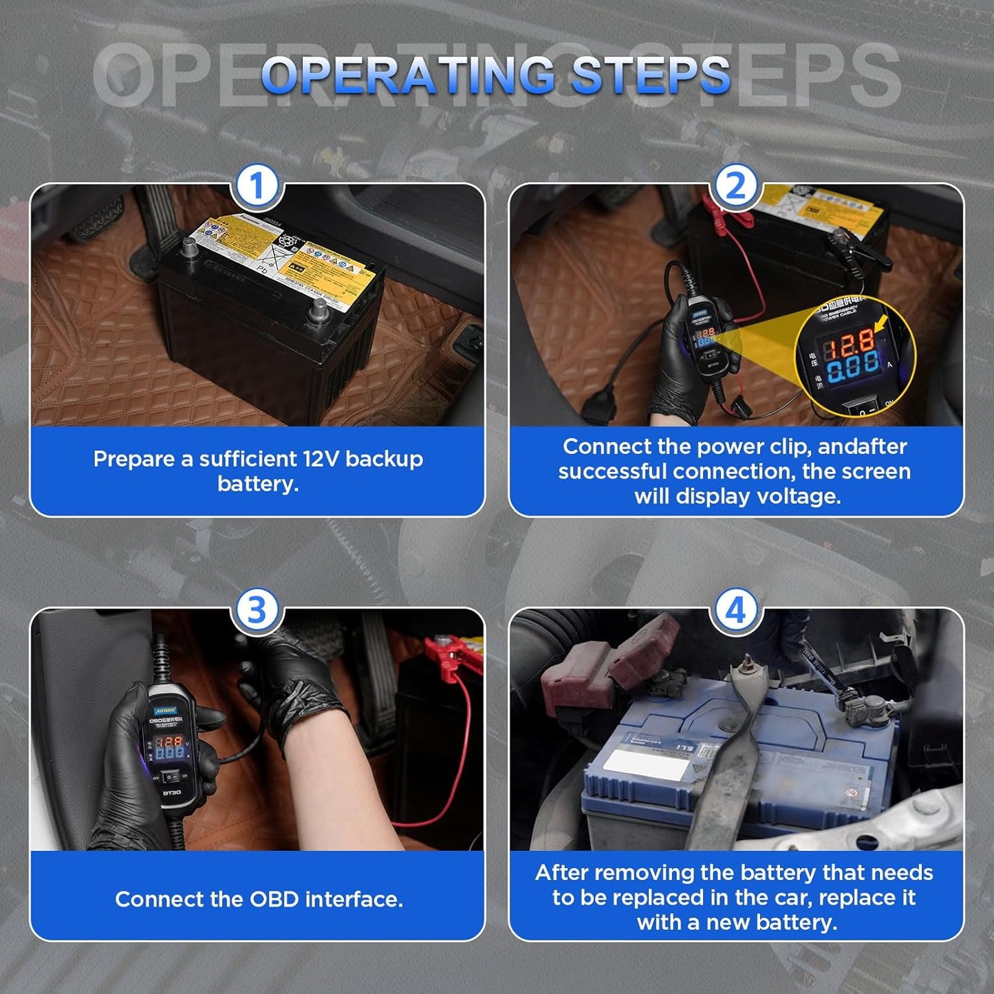 OBD2 Vehicle ECU Emergency Power Supply Cable, OBD-II Car Memory Saving Cable, OBD Emergency Power Cable with Overcurrent Protection, Overvoltage Protection, Reverse Polarity Protection