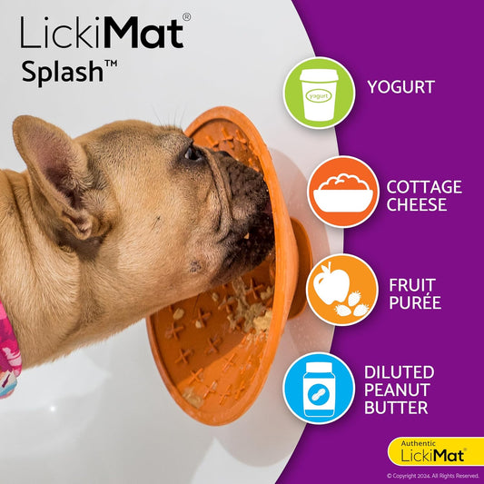 LickiMat Splash, Dog Slow Feeder Bowl for Boredom & Anxiety Reduction, Sticks to Smooth Surface; Perfect for Food, Treats, Yogurt, or Peanut Butter. Fun Alternative to a Slow Feed Dog Bowl, Green